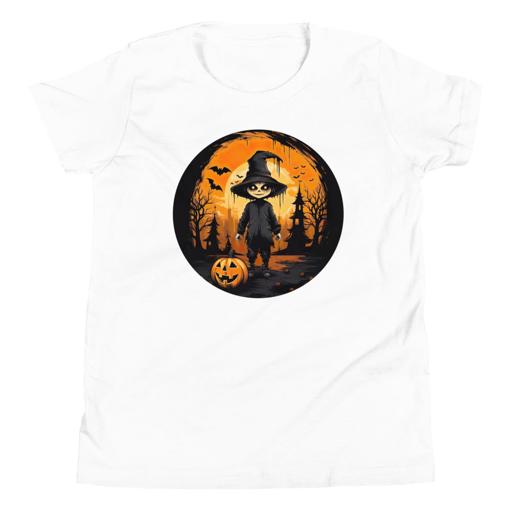 Halloween creepy Kid with Pumpkin. Youth Short Sleeve T-Shirt