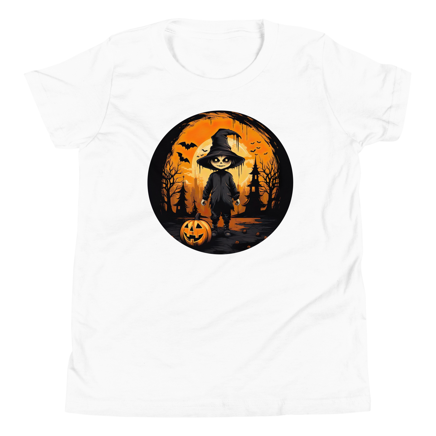 Halloween creepy Kid with Pumpkin. Youth Short Sleeve T-Shirt