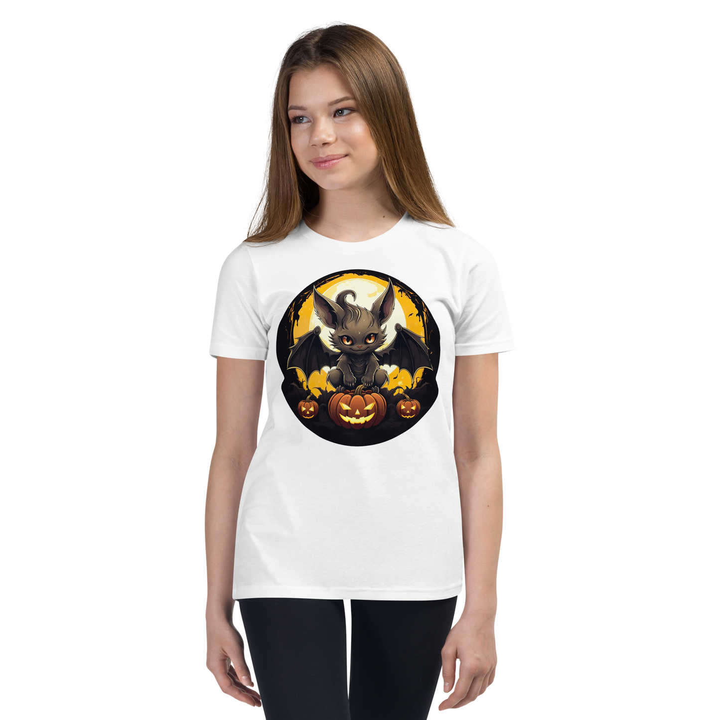 Halloween Bat with Pumpkins. Youth Short Sleeve T-Shirt